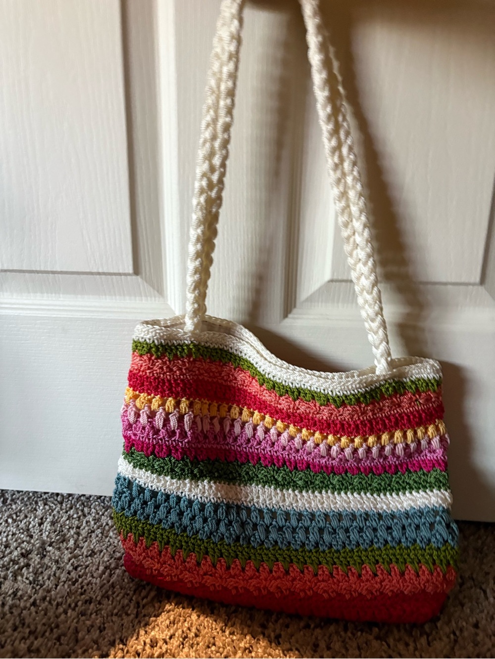 Lina Multicolor Crochet Tote with Cream Braided Handles